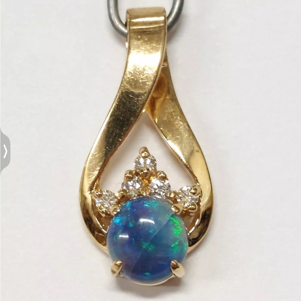🎇 Black Opal & Diamond 14K Gold Pendant 💚🩵 - Picture 5 of 16